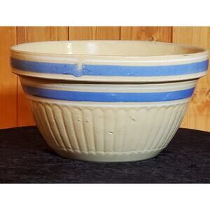 Vintage Yellow Ware 12 cup and 4 cup Blue White Bands Mixing Bowl